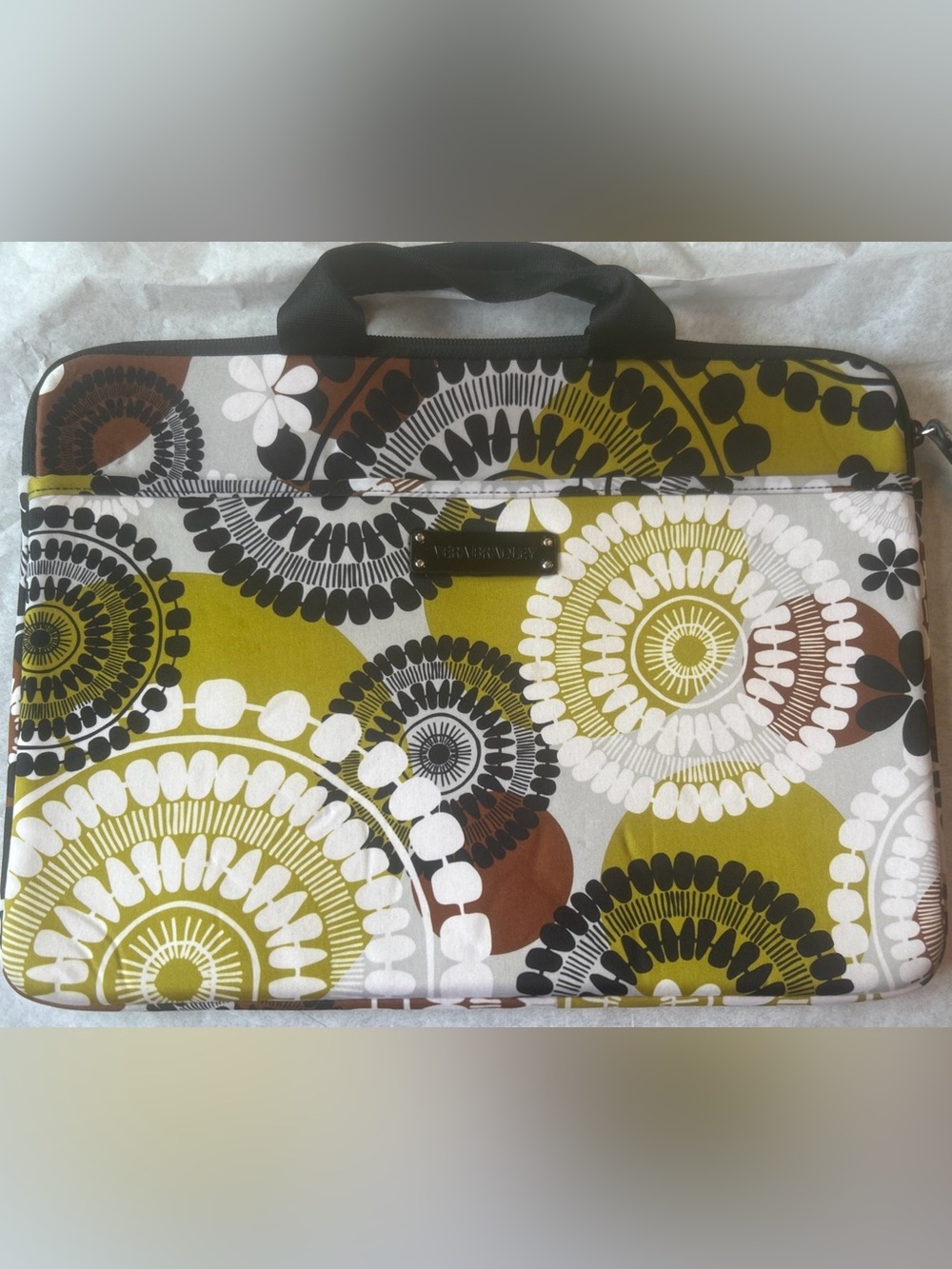 Laptop Bag Vera Bradley Neoprene Padded  Sleeve Travel Case 11x15" Green Brown